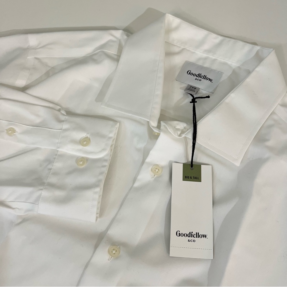 100% Cotton Goodfellow & Co White Long Sleeve Button-Up NWT | 2XB Standard Fit